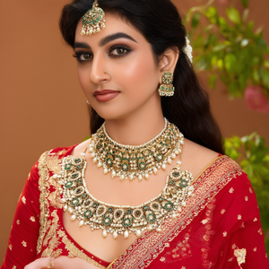 Gold Plated Traditional Kundan & <b>Pearl</b> Choker <b>Necklace</b> Earrings Maang Tikka <b>Set</b> for Women - Product Image 3