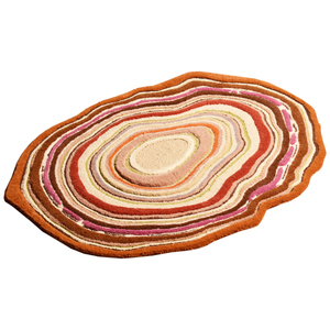 Tapis moderne en laine tufté à la main, motif abstrait, inspiré de tranches d'agate, anneaux concentriques, contour sculpté multicolore - Product Image 6