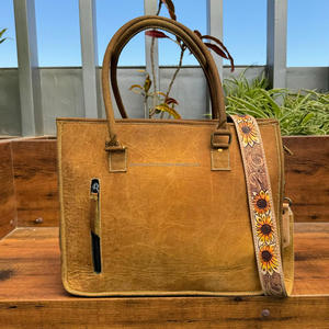 Sac fourre-tout en cuir de vachette véritable de haute qualité repoussé à la main en cuir de tournesol sac de transport dissimulé sac de bureau en cuir de sculpture occidentale - Product Image 5