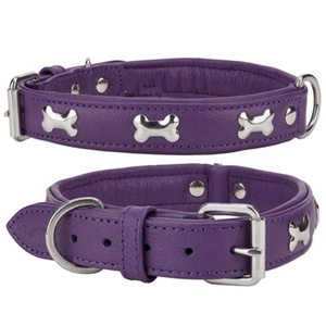 พรีเมี่ยมคุณภาพแฟนซีนุ่มหนังปลอกคอสุนัขกับกระดูกออกแบบกระดุมทำงานผู้ผลิต - Product Image 1