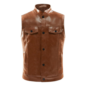 Chaleco de Motocicleta de Cuero Genuino para Hombre, con Correa Lateral Ajustable, Cierre de Cremallera, Ropa Exterior Cortavientos para Conducir en Invierno - Product Image 1