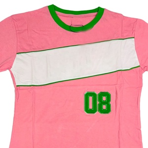 Camiseta Deportiva Rosa con Bloques de Color para Mujer, Cuello Redondo Verde, Manga Corta, con el Número 08, Venta al Por Mayor, Unisex - Product Image 3
