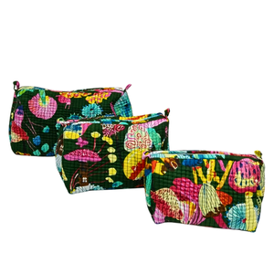 Ensemble de 3 sacs à cosmétiques Vibrant Mushroom Block Print Green Sustainable-Eco-Friendly Case Collection - Product Image 1
