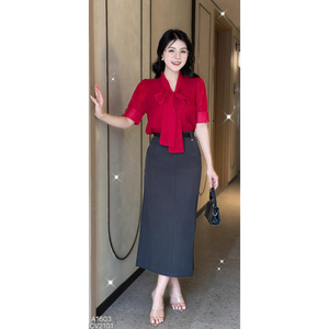 Chemise à manches courtes pour femme, style formel, 150 GSM, haute qualité, avec applique florale, haut uni décontracté pour le bureau, toutes saisons, lavable - Product Image 4