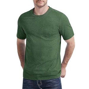 Chemises en coton respirant de qualité supérieure vertes, vêtements pour hommes, grande taille, style streetwear avec poche, col rond, t-shirts pour hommes 2025 - Product Image 1