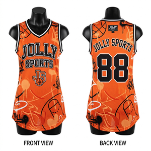 Maillot de basket-ball pour femmes, jersey en polyester mesh GSM, orange et noir avec empiècements latéraux, impression personnalisée en twill, respirant - Product Image 6