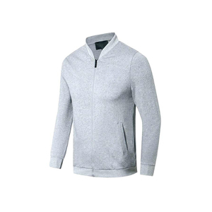 Ensemble de survêtement gris uni pour homme, à manches longues, avec fermeture éclair sur le devant, coupe décontractée et respirante, col montant, pour l'automne - Product Image 2