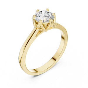 Anillo de Compromiso Solitario de Moissanita con Corte Redondo en Oro Amarillo, Anillo de Promesa de Boda Clásico de Seis Puntas para Mujer, Joyería Personalizada - Product Image 4