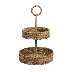 2 Tier Scalloped Edge Seagrass Tray, Decorative Stand Tray With Handle, <b>Tabletop</b> Organizer For Home Decoration From Vietnam - Product Image 6