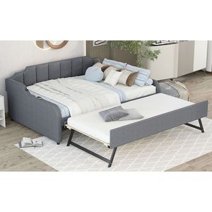 Divano letto con rivestimento grigio Full Size con Trundle e Design di ricarica USB - Product Image 5