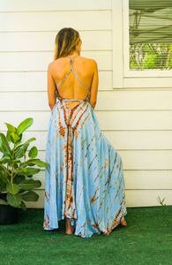 Elegante Tie Dye Maxi vestido de moda verano noche Casual desgaste sólido patrón botón decoración al por mayor playa vacaciones - Product Image 3