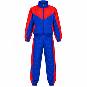 Custom Men’s Windbreaker Tracksuit Set 2 Piece Polyester <b>Nylon</b> Full Zip Athletic Sportswear <b>Jogger</b> Pants OEM ODM in red and blue - Product Image 4
