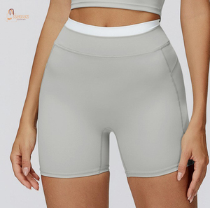 Vintage Canvas Splicing Ribbed High Waist 100% Cotton Breathable Gym Workout <b>Tummy</b> <b>Control</b> Women's Butt Lifting Athletic Shorts - Product Image 1