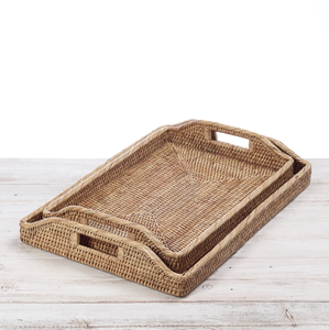 Plateau de service rectangulaire en rotin tressé avec poignées surélevées, disponible à prix de gros. - Product Image 4