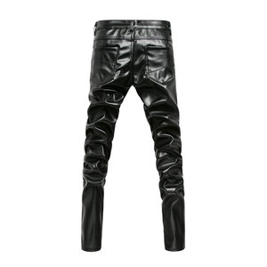 Custom Men's <b>Black</b> Leather Breathable Lightweight Printed Moto <b>Pants</b> Straight Fit Mid Waist Zipper Fly Pockets Winter Style 2027 - Product Image 6
