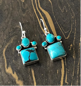 Elegant Turquoise Gemstone Dangle Earrings in 925 <b>Sterling</b> <b>Silver</b> Handmade Boho Jewelry Gift for Women - Product Image 3
