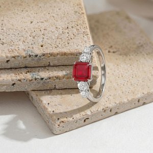 Natural Ruby Engagement <b>Ring</b> 925 Sterling <b>Silver</b> Square Octagon Ruby <b>Ring</b> With Side Stones July Birthstone Gift - Product Image 5