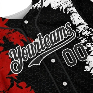 Camiseta de Béisbol Sublimada Personalizada con el Diseño de tu Equipo 00, Patrón de Camuflaje Rojo, Negro y Blanco, Unisex, para Adultos, Manga Corta, Transpirable, Ropa Deportiva - Product Image 6