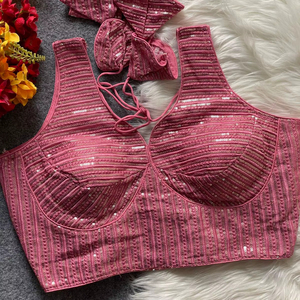 Blusa de Georgette Sintética con Bordado Pesado y Lentejuelas, 13 Colores Disponibles, Lista para Usar, Ideal para Fiestas y Sarees - Product Image 1