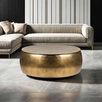 Table Basse en Aluminium Texture Martelée Plateau Rond Style Nordique Pour Salon et Chambre à Coucher
