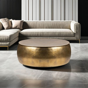 Mesa de centro de aluminio con textura martillada, tapa redonda, estilo nórdico para sala de estar y dormitorio - Product Image 3