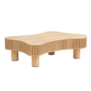 42.52-Inch Modern Wooden Handcraft Drum Design <b>Small</b> Sturdy Irregular Shaped Coffee <b>Table</b> for Living Room - Product Image 2