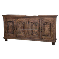 Buffet en bois sculpté antique fait à la main avec 4 portes design vintage finition marron stockage de meubles salon meubles de maison