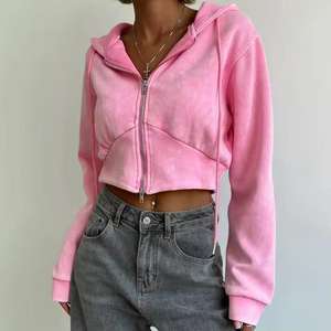 Sudadera con capucha y cremallera para mujer, estilo hip hop, oversize, con lavado ácido, transpirable, ecológica, con insignia, 100% algodón - Product Image 6