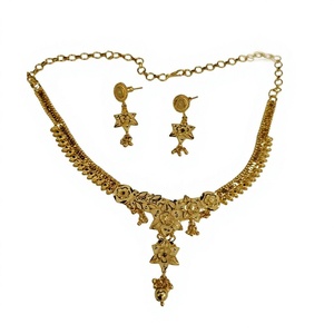 Ensemble de collier en or massif 22 carats pour femmes, collier floral en or jaune authentique avec boucles d'oreilles assorties, bijoux de mariée indiens - Product Image 1