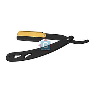 Afeitadora de Acero Inoxidable para Hombre, Negra y Dorada, Cuchilla para Limpiar la Barba, Afeitado Suave, Cuchilla Recta, Gris - Product Image 1