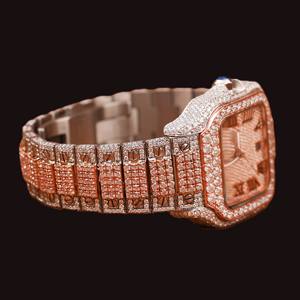 Premium 925 <b>Sterling</b> <b>Silver</b> Round Moissanite Diamond Quartz Movement Mechanical Fully Iced Out Roman Numerals Hip Hop <b>Watch</b> - Product Image 4