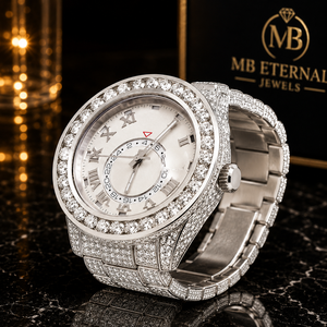 Montre MB ETERNAL JEWELS en alliage avec diamants, boîtier de 41 mm, verre saphir, chiffres romains, quartz analogique, unisexe, luxe, moissanite - Product Image 1