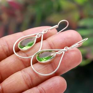 Boucles d'oreilles en améthyste verte, argent sterling 925, pierre précieuse naturelle, bijoux faits à la main pour femmes, vente en gros - Product Image 2