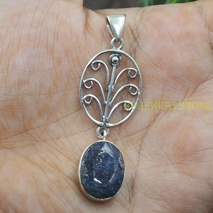 Colgante de Plata de Ley 925 con Zafiro Azul Natural, Ovalado, con Filigrana, Hecho a Mano, Estilo Vintage, Joyería de Diseño, Regalo para Ella - Product Image 5