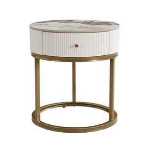 Modern Marble <b>Round</b> End <b>Table</b> Nightstand <b>with</b> Drawer Practical <b>Storage</b> <b>Side</b> <b>Table</b> for Living Room and Bedroom - Product Image 3
