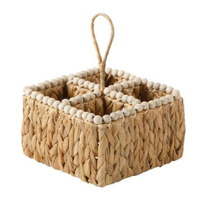 Ensemble de porte-ustensiles en jacinthe d'eau fait main avec panier à pain en bois et organiseur de couverts - Product Image 4