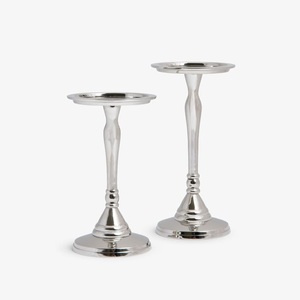 Ensemble de 2 porte-bougies en argent plaqué, support de bougie en métal nickel brillant, centre de table de mariage - Product Image 1