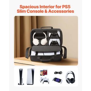 Custodia da trasporto antiurto in silicone e PC per PS5 Slim, borsa da viaggio in EVA con rivestimento interno morbido e divisori imbottiti per protezione extra - Product Image 3