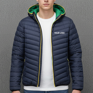<b>Men's</b> Hooded Quilted <b>Jacket</b> Winter Waterproof Windproof Stand Collar Zipper Front Logo Casual 100% Polyester Worsted Cotton - Product Image 1