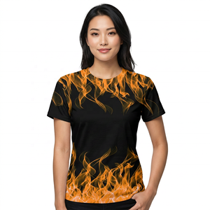 Camiseta de Manga Corta con Cuello Redondo para Hombre, Estampado de Llamas, Transpirable, Corte Regular, Ropa Casual, 100% Poliéster, Tejido de Punto - Product Image 3