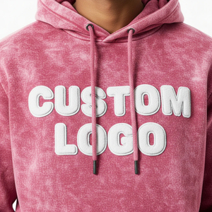 Custom Logo Pink Acid Wash Tracksuit Men Heavyweight Fleece Hoodie and Jogger Set Streetwear Streetwear style OEM Service - Product Image 6