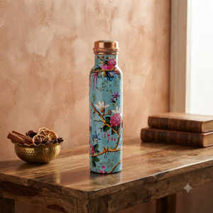 Wholesale Pure Copper <b>Water</b> <b>Bottle</b> with Colorful Floral Bird Design, Handmade Decorative Drinkware for Home, Yoga, Gift & <b>Custom</b> - Product Image 3