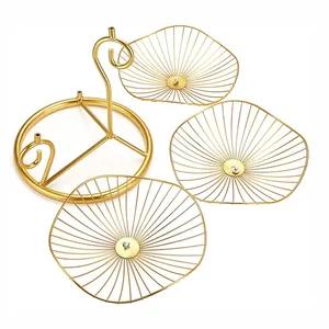 Gold Metal 3-Tier Dessert <b>Stand</b> with Fan-Shaped Trays for Party Food Serving Glam Style Durable Design - Product Image 4