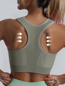 Ladies Anti-Chafe Workout Crop Top | Wide Strap Compression Racer Back <b>Bra</b> Front | High Support Eco-Friendly Lightweight Padded - Product Image 2