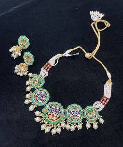 TISHYA DIAMOND Gold Plated Copper Alloy Necklace Earring <b>Set</b> Ruby Brilliant Cut Imitation <b>Pearl</b> Tassel Ethnic Wedding <b>Jewelry</b> - Product Image 1