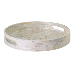 Plateau de service rond artisanal en nacre avec motif floral, plateau décoratif de luxe pour table basse ou ottoman, pour la maison - Product Image 4