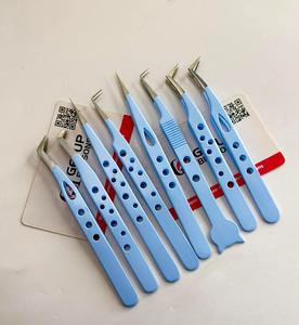 Pince à cils en acier inoxydable de marque privée, vente en gros, couleur personnalisée bleue, prise en main lisse, 10 mm, anti-magnétique, précision pour cils - Product Image 1