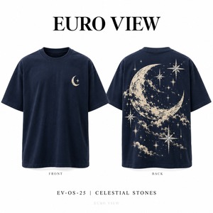 T-shirt à manches courtes col rond Euro View pour homme, coupe oversize, noir, 100 % coton, style streetwear, imprimé graphique étoiles et strass - Product Image 6
