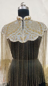 Cape de luxe en nylon brodée de perles et de dentelle, avec col, franges et pompons décoratifs, pour épaules, style nuptial, service OEM pour adultes, Ellora - Product Image 5