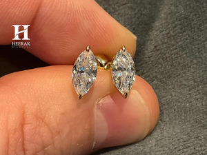Boucles d'oreilles clous en diamant de laboratoire certifié IGI, taille marquise, en or jaune massif 14K 18K, solitaires en diamant taille marquise - Product Image 3